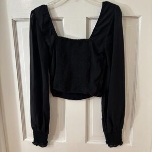 Abercrombie & Fitch Black Whimsygoth Baddie Smocked Sheer Sleeve Crop Blouse XXS